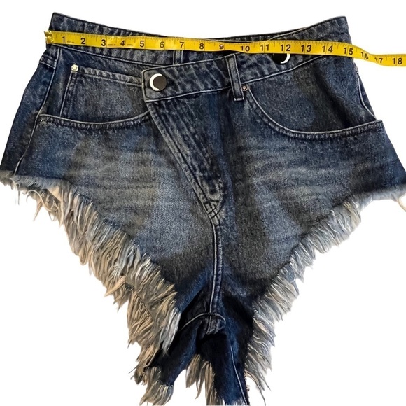 Crossover Waist Fringe Hem High Rise Denim Jean Cutoff Shorts 27 - Picture 10 of 14